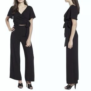 Leith Cutout‎ Black Wide Leg Jumpsuit Size S Belted Elastic Waist Anthropologie